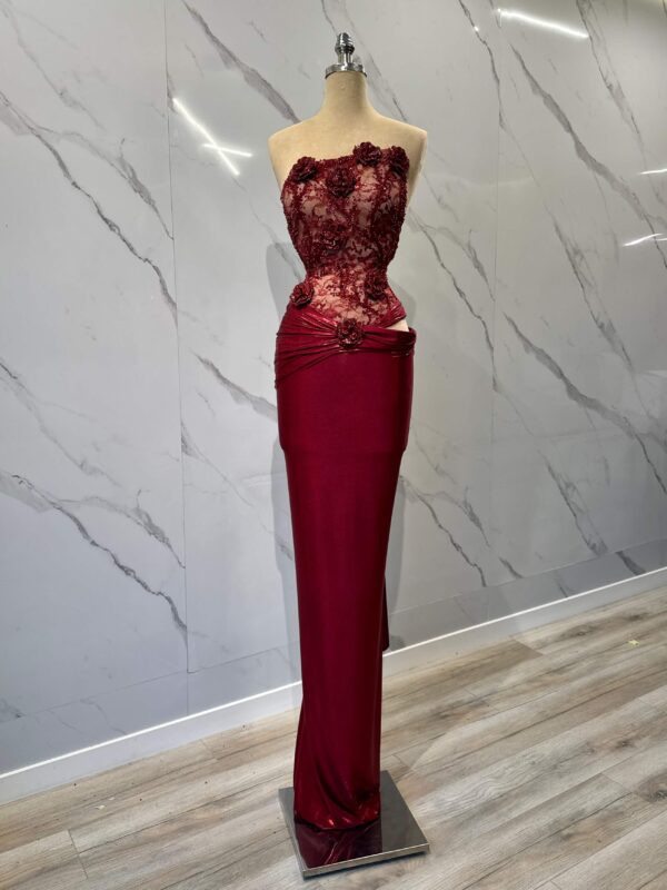 Burgundy Floral Couture Dress
